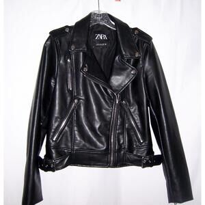 Zara Black Faux Leather Motorcycle Jacket - Women's Medium
